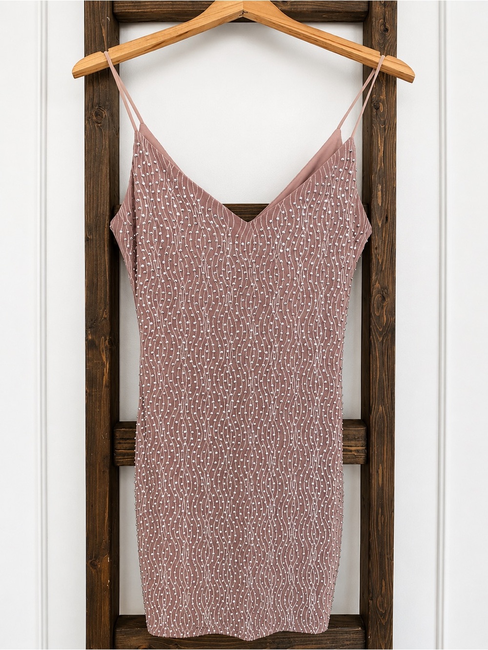 Rhinestone Bodycon Mini Dress Mauve Silver Size M NWT